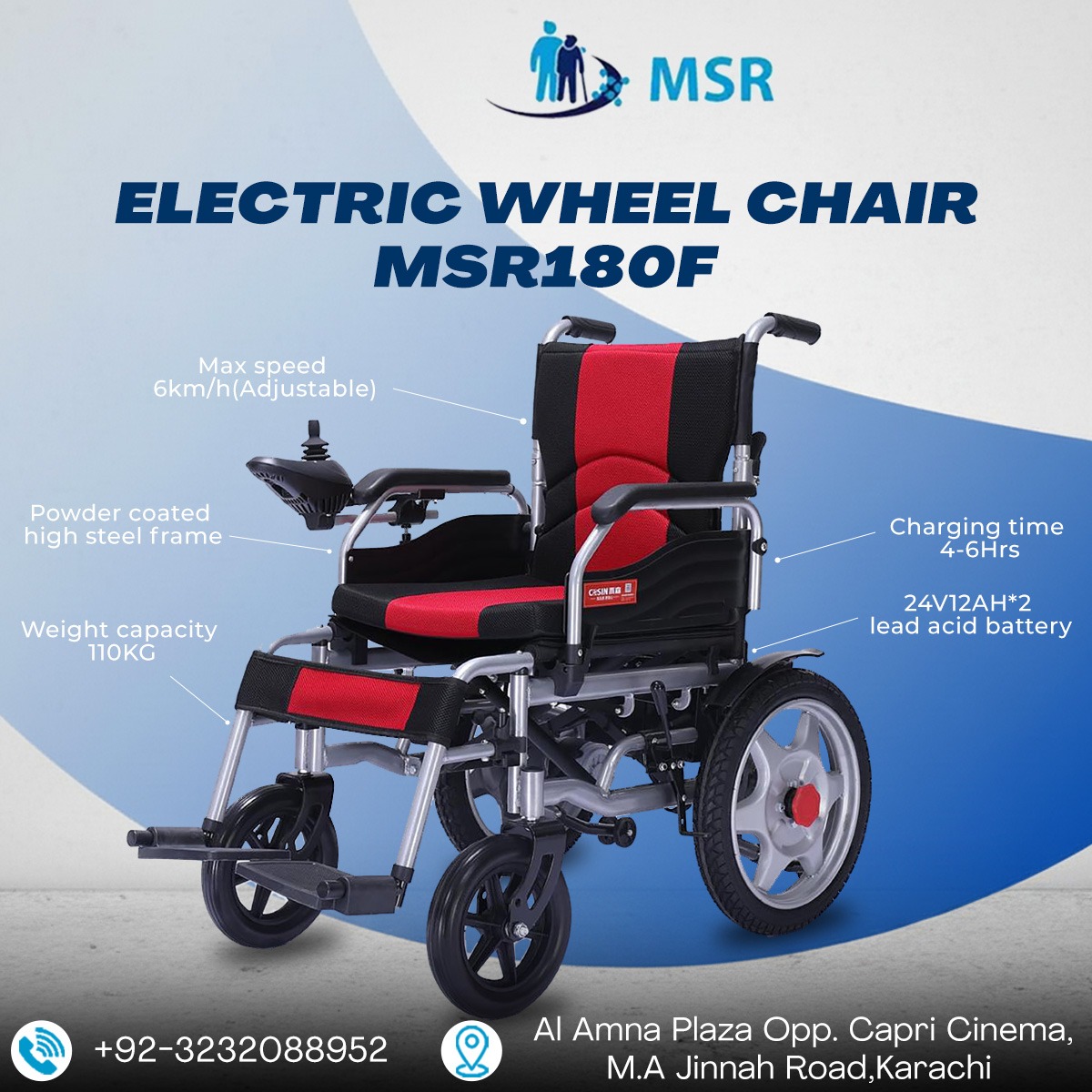 Electric Wheelchair MSR180F MSR-180F Foldable Electric Wheelchair in Pakistan