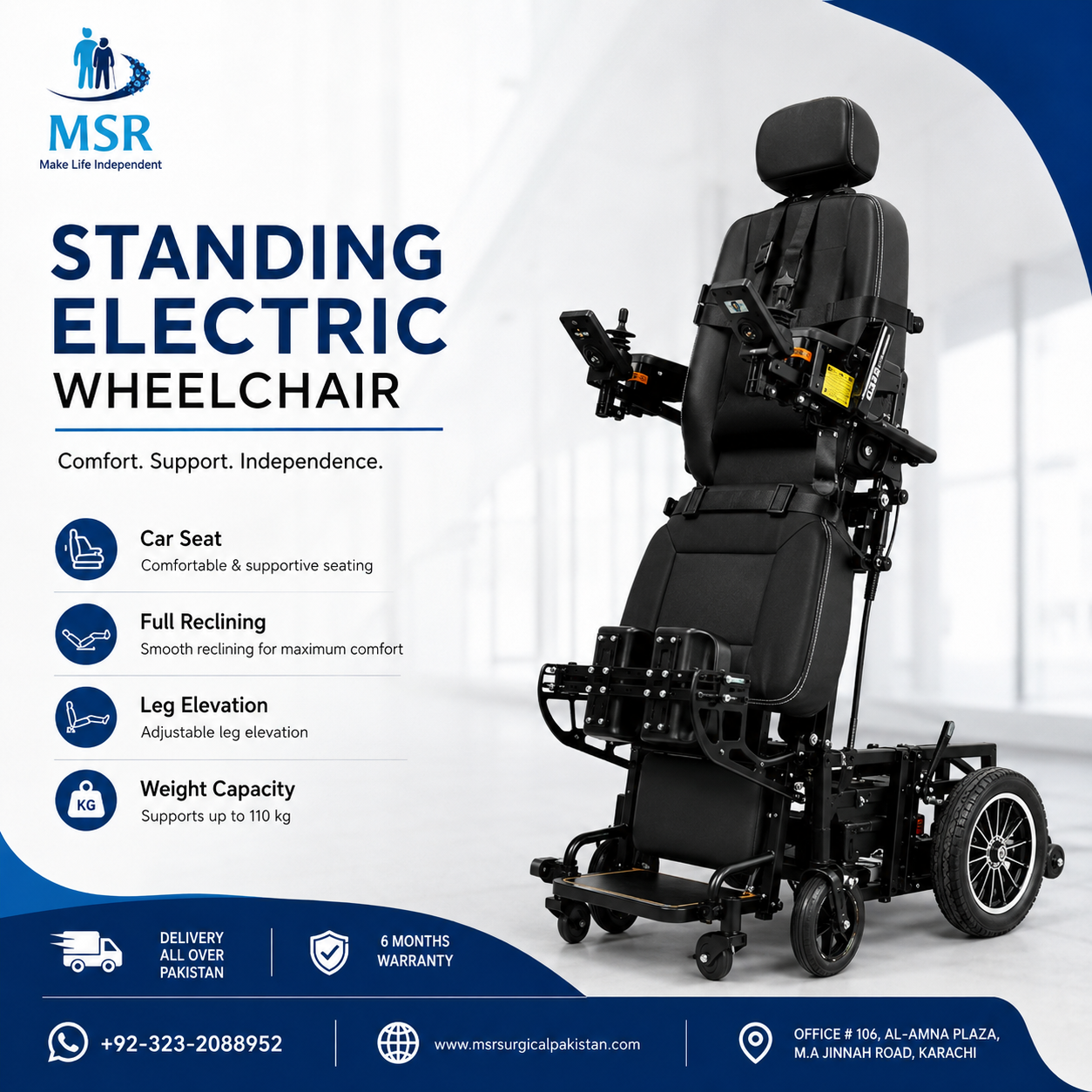 Standing Electric Wheelchair MSR S2 Standing Electric Wheelchair with standing, reclining and leg elevation