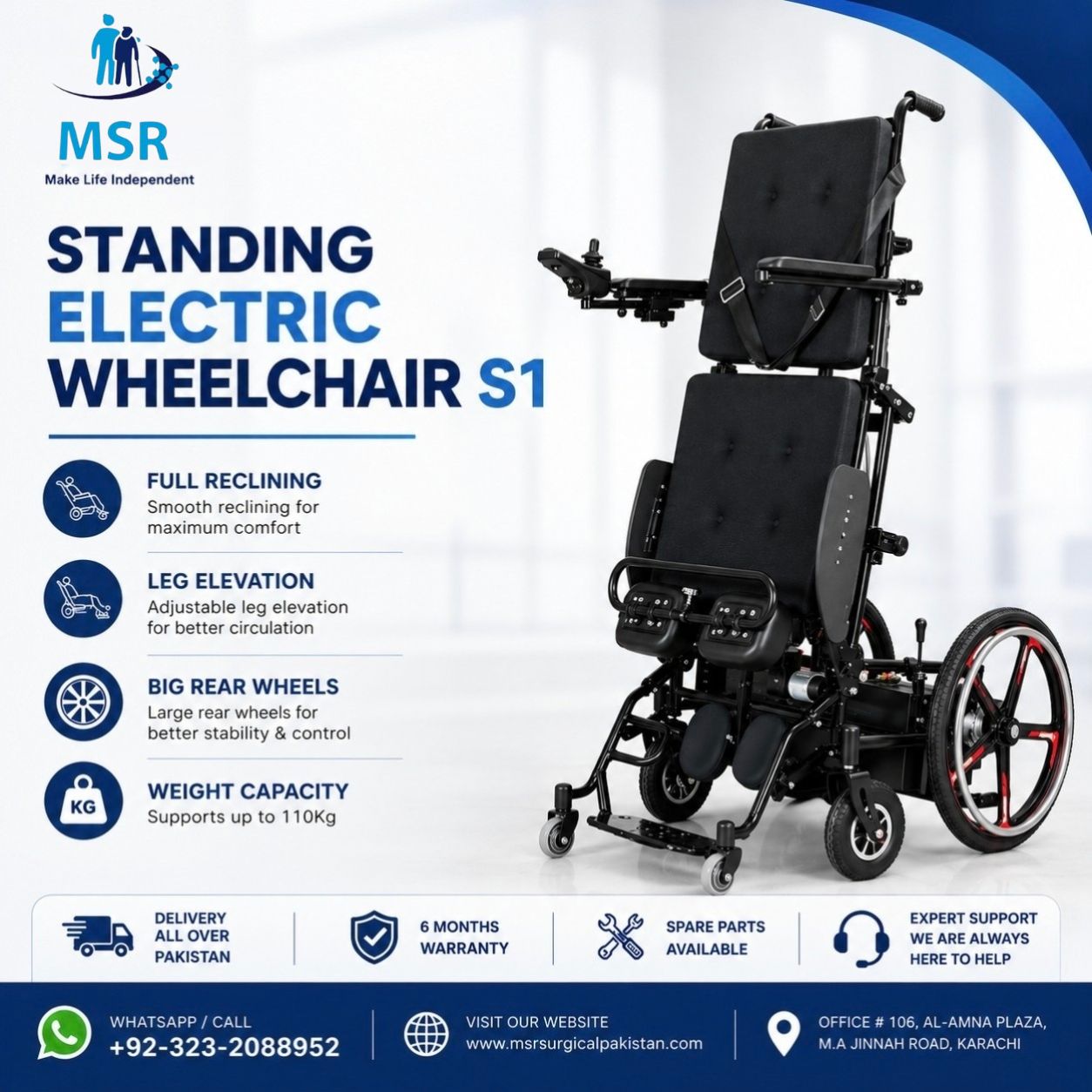 Standing Electric Wheelchair S1 in Pakistan S1 Standing Electric Wheelchair with electric standing and reclining