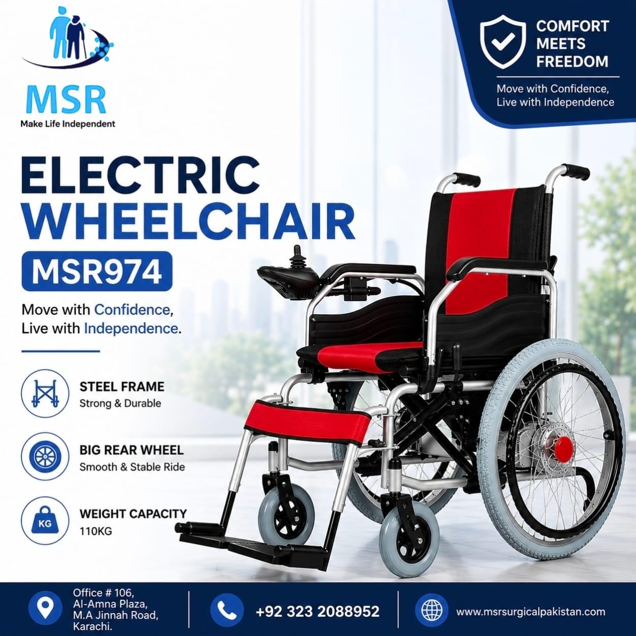 Foldable Electric Wheelchair MSR 974 with Big Rear Wheels Foldable Electric Wheelchair MSR 974 with Big Rear Wheels