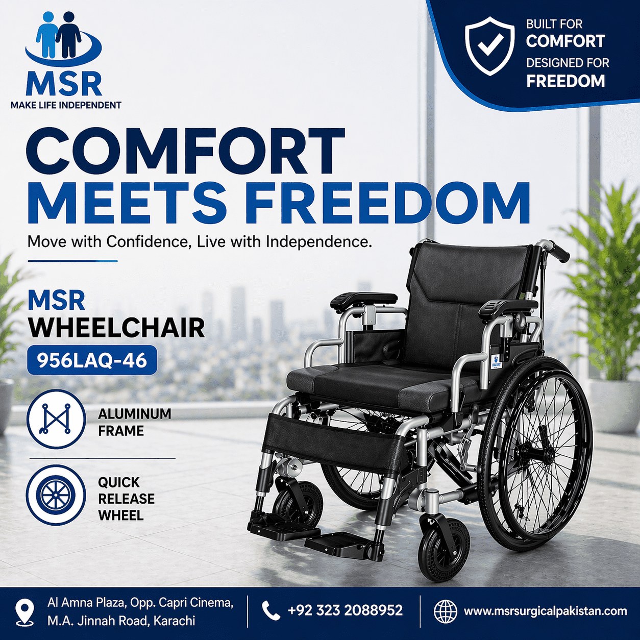Manual Wheelchair 956LAQ-56 Aluminum Manual Wheelchair Pakistan 956LAQ-56 Quick Release Manual Wheelchair Pakistan Foldable Aluminum Wheelchair 150KG